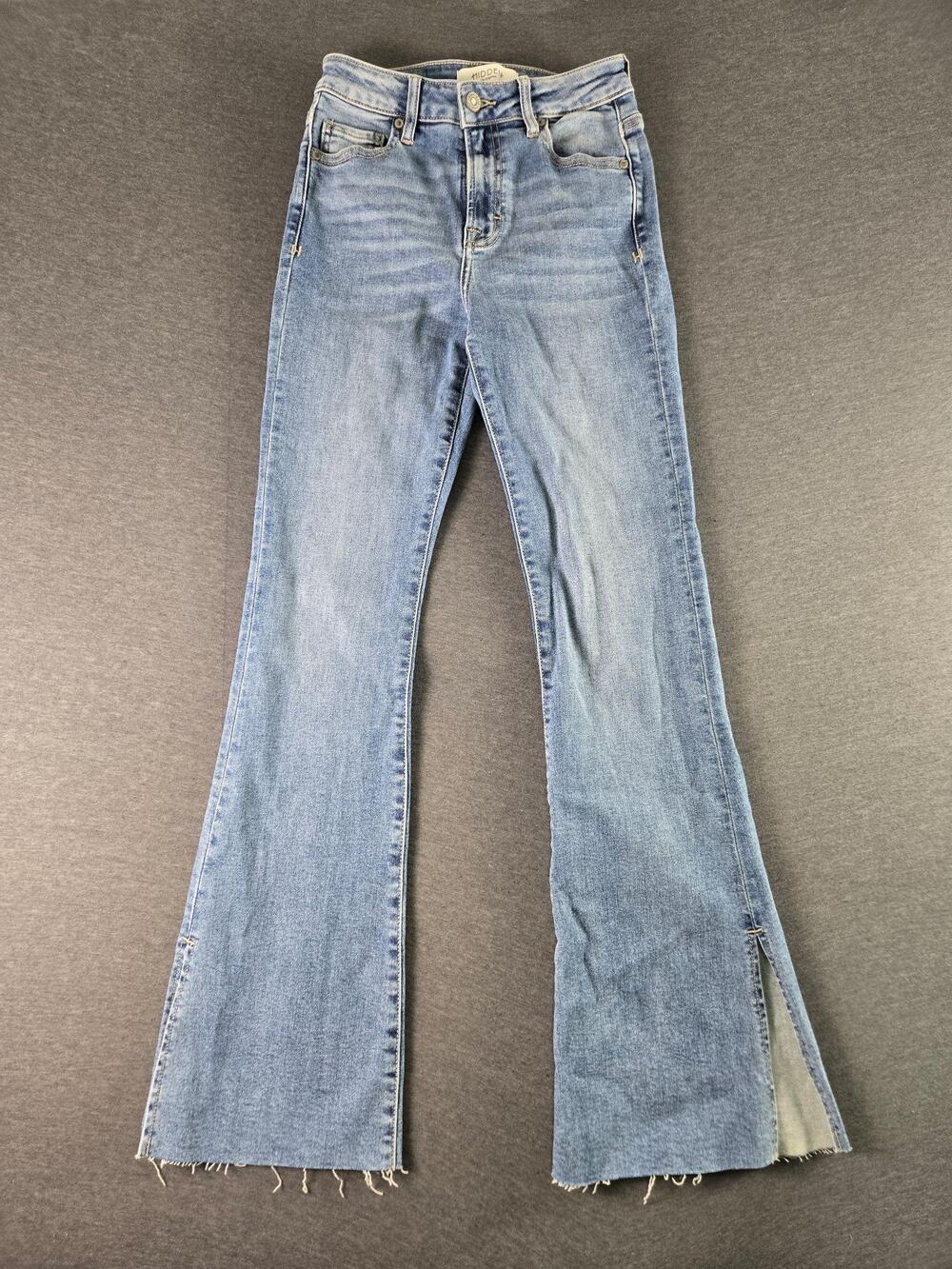 Hidden Jeans Womens 24 Blue Slim Flare Raw Hem Side Slit Stretch Denim Pants